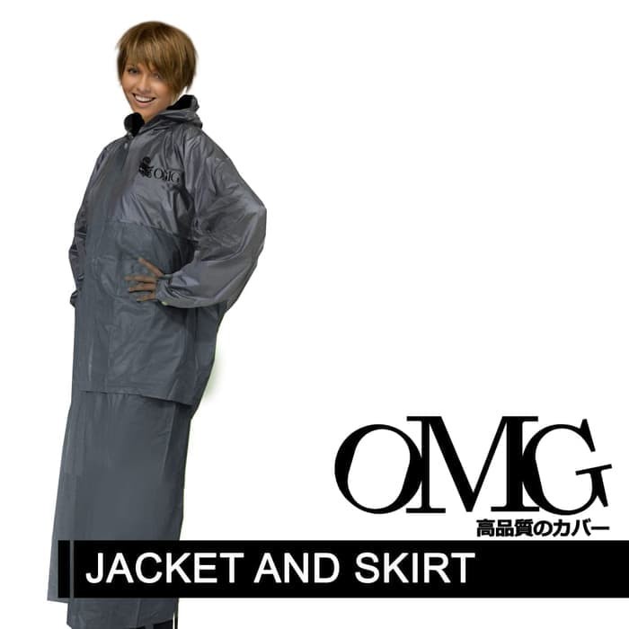 Jas Hujan Wanita Merk OMG Setelan Jaket Rok Model Salsa Tiger Head ROK