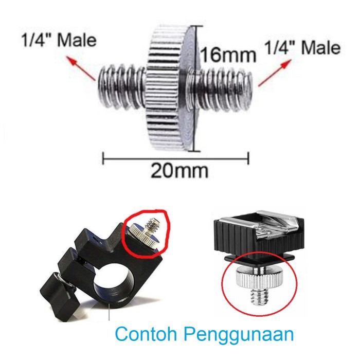 Skrup 1/4 to 1/4 male screw Adapter Thread Sekrup Kamera Foto Studio