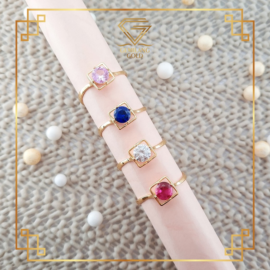 CINCIN EMAS KADAR 375 SOLITAIRE KOMBINASI WARNA MATA CINCIN WANITA (CK 57)