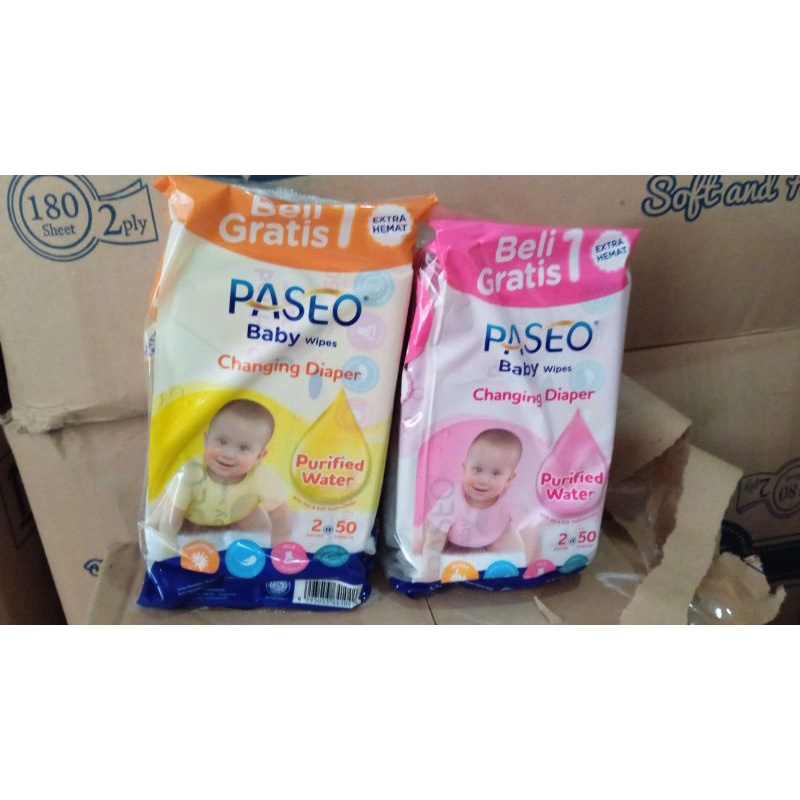 PASEO Baby Wipes Gazette With Jojoba Oil isi 50 Sheet Buy 1 Get 1 / Tissue Tisu Tissu Basah Bayi 50 Lembar x 2 Pack