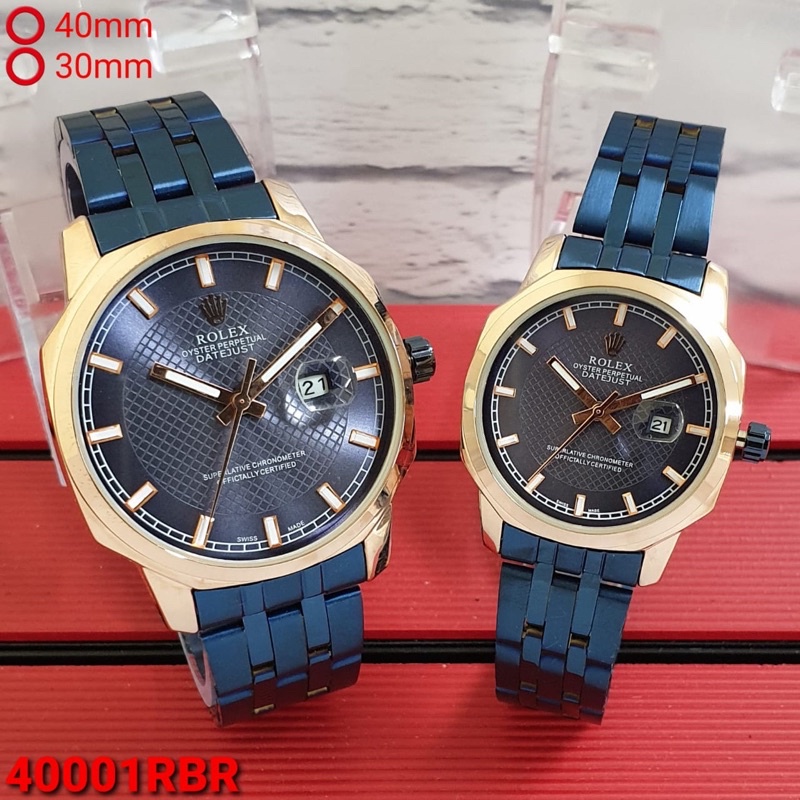 Jam Tangan Couple Pria &amp; Wanita Rolex Rantai Terbaru Tanggal Aktif Free Box &amp; Baterai Cadangan