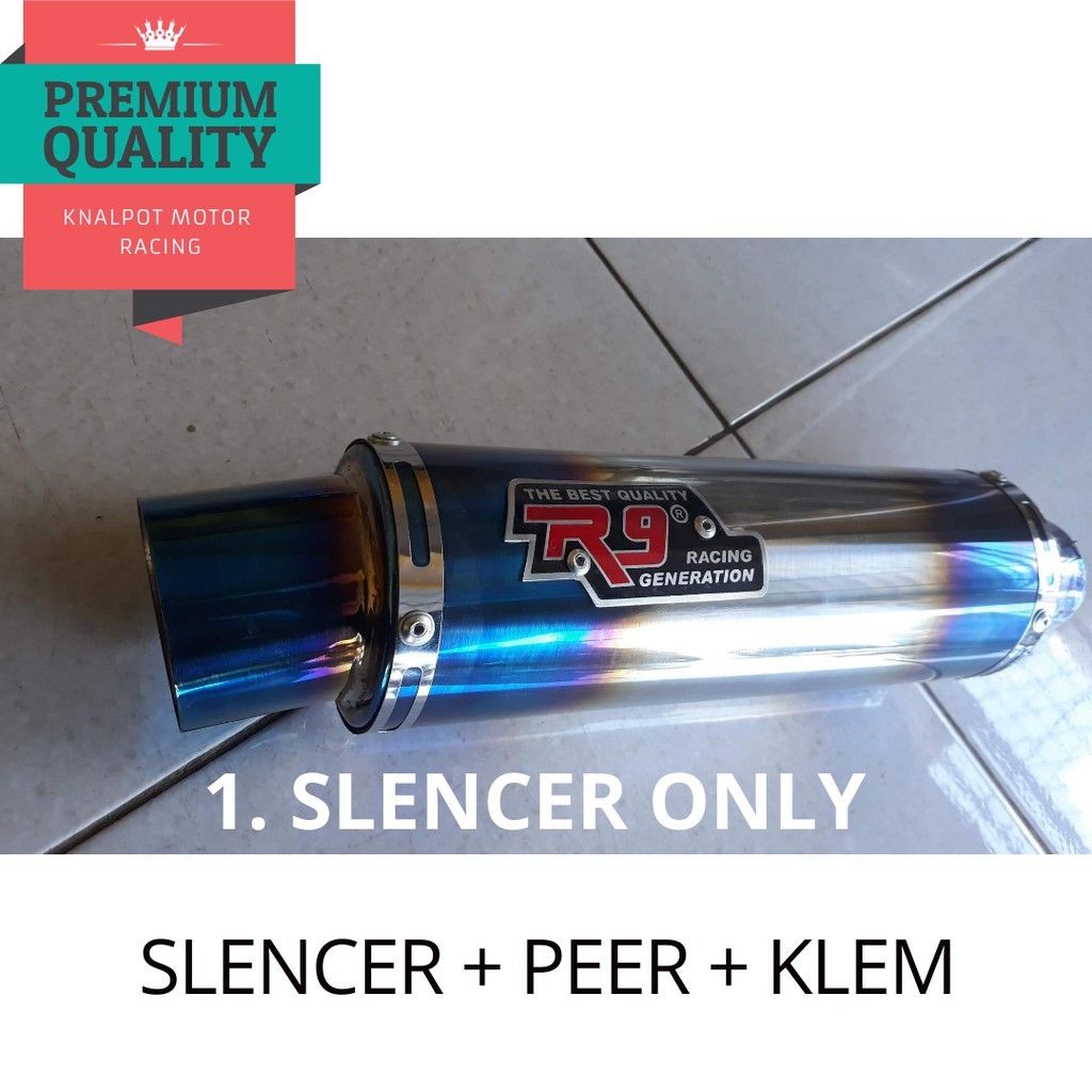Silincer Knalpot R9 Blue Motor Racing Scorpio Rr Mono Megapro Vixio NMAX Ninja MT25