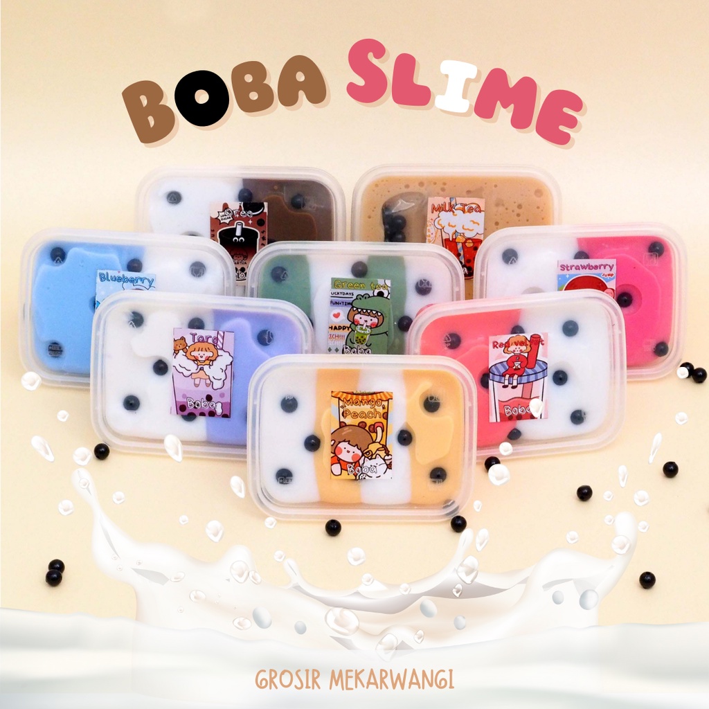 Slime Boba Variasi Dessert Box Slime Tofu Wangi Topping Sprinkels Warna Soft Kenyal Slime Boba Fuyu Jelly