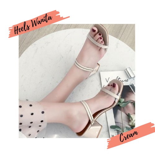 Sandal sendal high heels hak tahu kaca tali jelly 5cm wanita murah