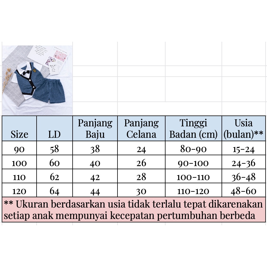 Setelan Kemeja Anak Import / Stelan Jas Rompi Tuxedo Vest Anak Cowok / Set Baju Anak Motif Burberry / Kaos Anak Laki