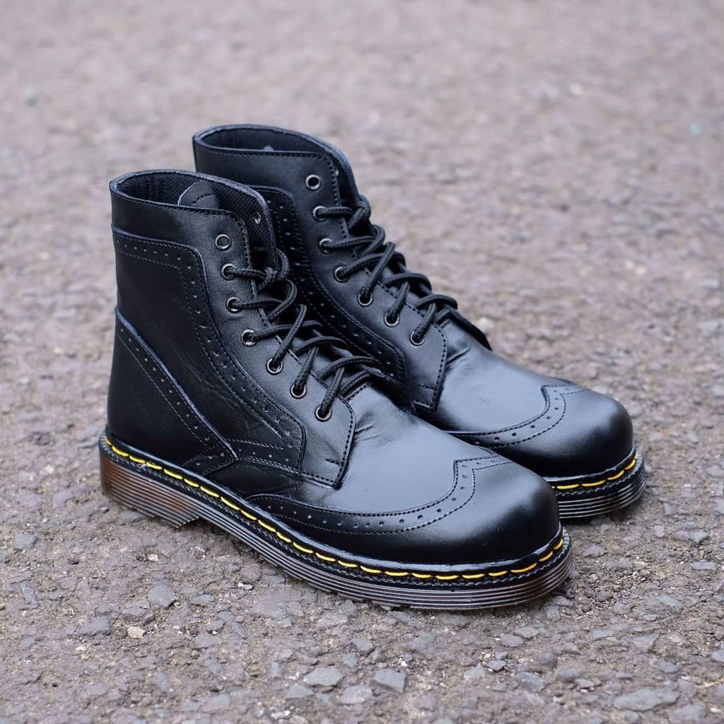 SEPATU KULIT AZCOST FOOTWEAR COMBAT BOOTS BLACK ORIGINAL
