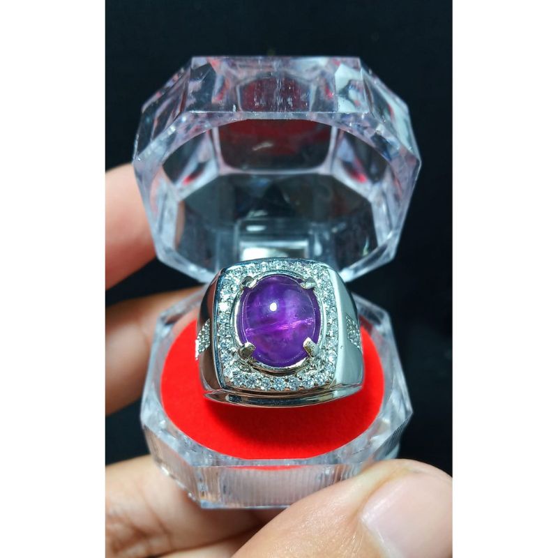 Batu Cincin Akik Natural Purple Amethys / Kecubung Kalimantan Siap Pakai Garansi Asli