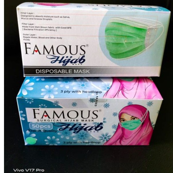 Masker Hijab Famous Masker medis 3 ply masker isi 50 lembar