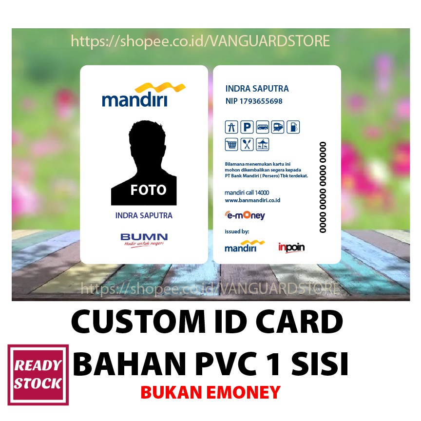 KARTU PVC CUSTOM DESIGN ID CARD BANK MANDIRI PUTIH BAHAN PVC - 2 SISI