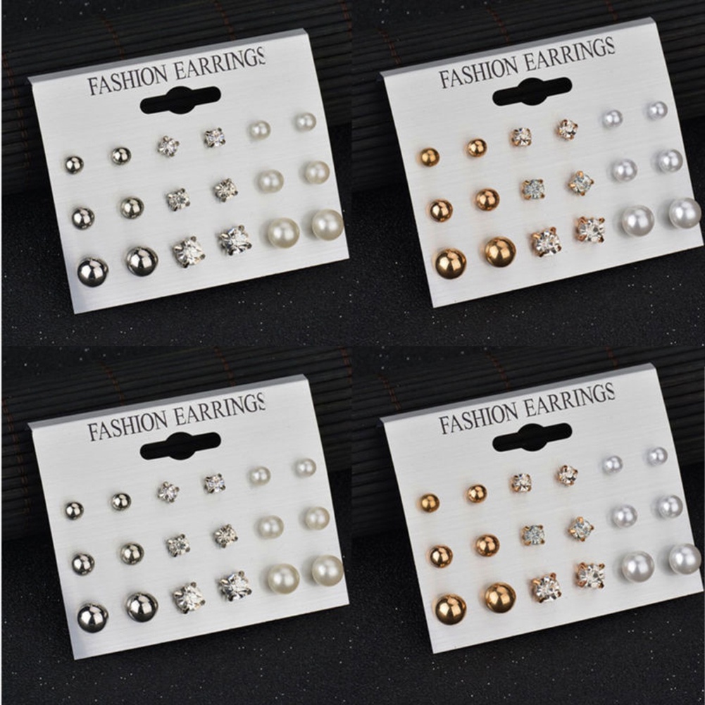 Hu Hu Hu Hu Hu Alat Bantu Pasang Kacamata♡ 9 Pasang / Set Anting Tusuk Mutiara / Berlian Imitasi Untuk Wanita