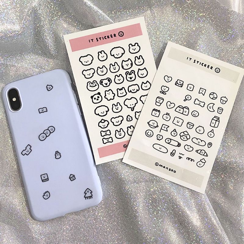 

[Ezwei] Sticker Planner jurnal DIY Lucu Imut Black white Transparan tahan air