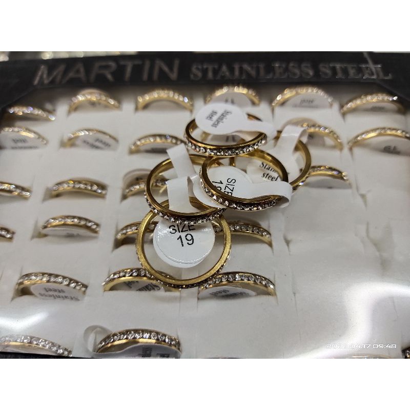 Grosir Cincin Stainless Steel mata full 1 baris Gold isi 36 pcs tidak karat