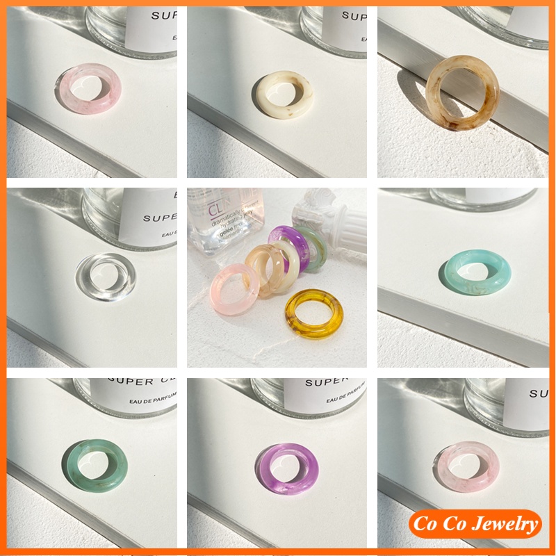 Korean Resin Colored Rings for Women Girls Creative Retro Finger Jewelry