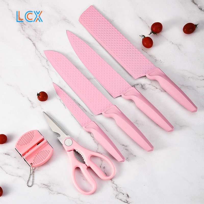 LCX Pisau Diamond Knife Set /Set Pisau Dapur / Pisau Berlian Merah Muda Pisau Diamond VS-1844