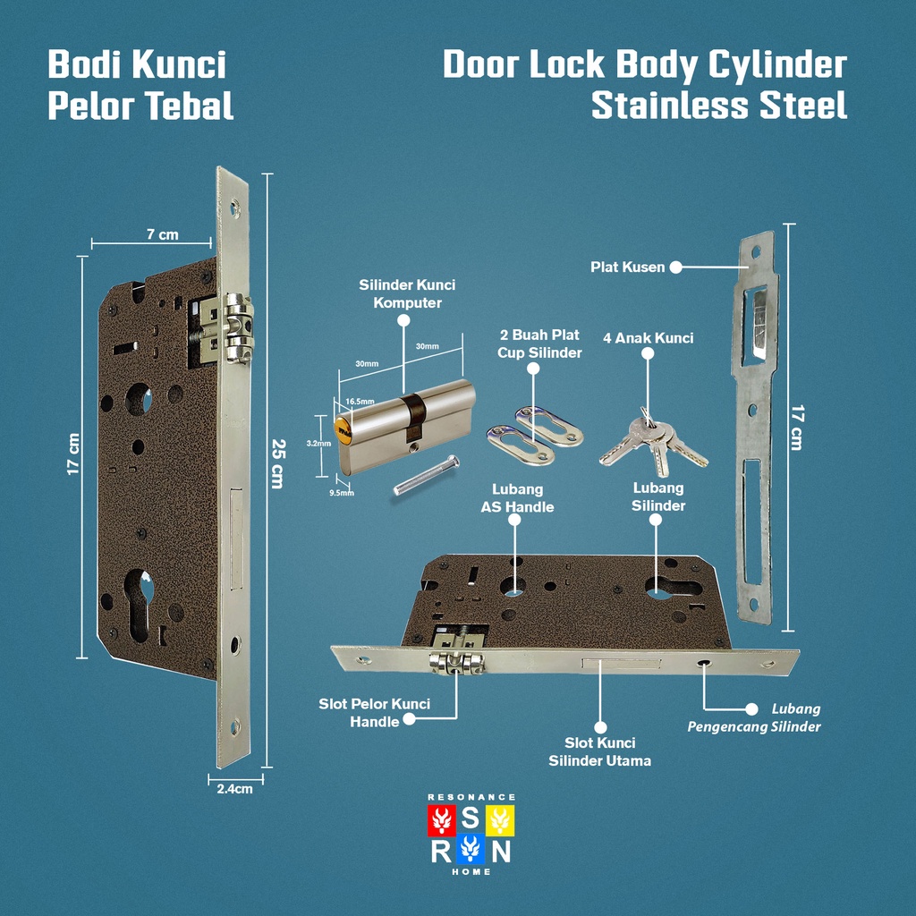 Body Kunci Pelor Besar Silinder TEBAL Resonance Home
