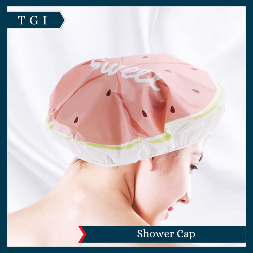 TGI - SHOWER CAP TOPI MANDI |  TOPI KERAMAS KARAKTER BUAH FRUIT PENUTUP KEPALA STRAWBERRY KIWI WATERMELON | HAIR CAP