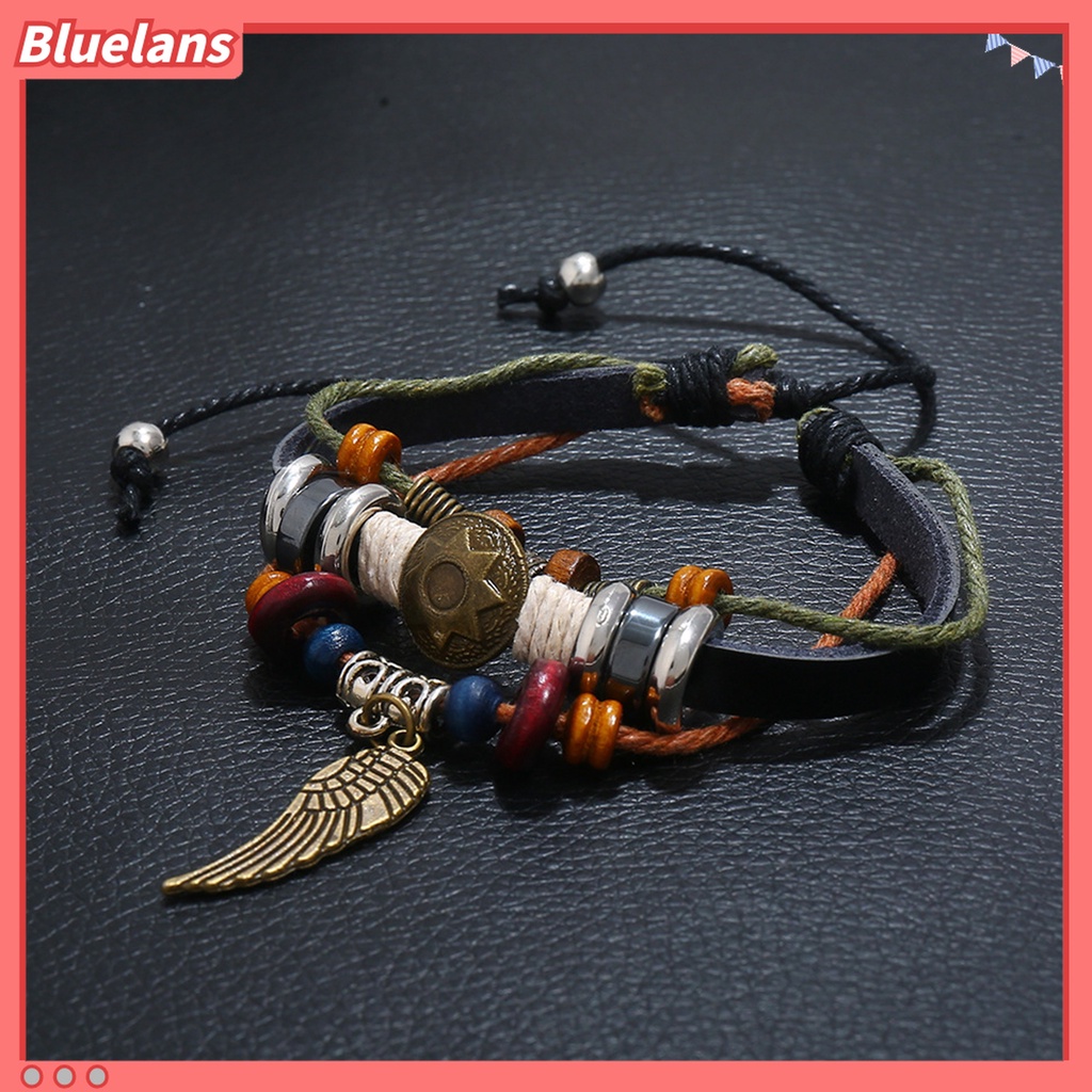 Gelang Tali Multilayer Handmade Dengan Liontin Bulu Untuk Kencan