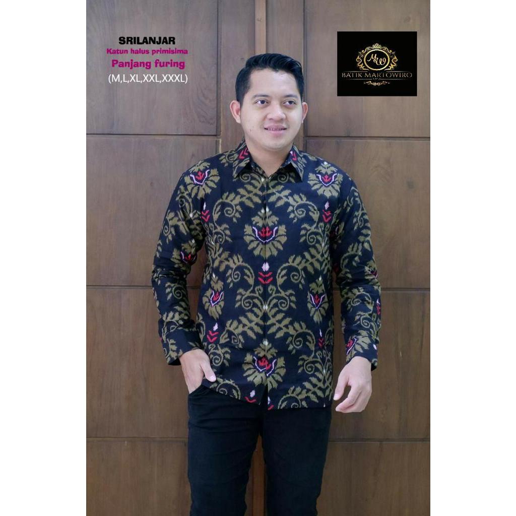 Kemeja Batik Lengan Panjang Terbaru Batik Pria Bahan Katun Batik Lapis Furing Warna Hitam SRILANJAR