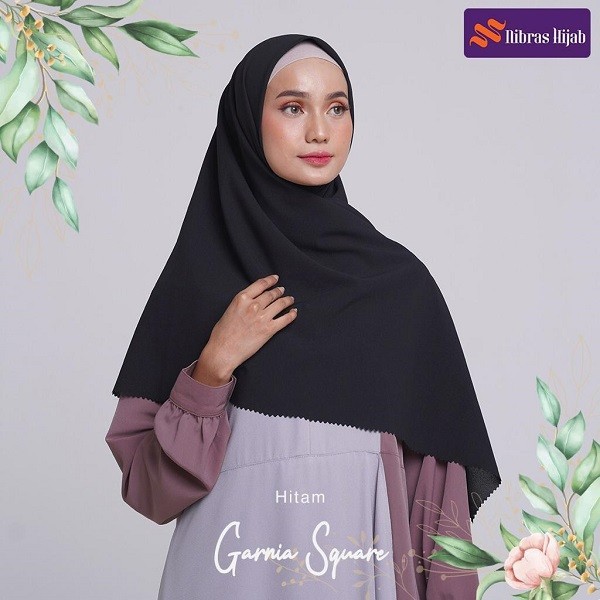 Garnia Square Nibras Hijab 17 Variasi Warna / Square Instan Jilbab Hijab Segiempat Segi Empat Polos-Hitam