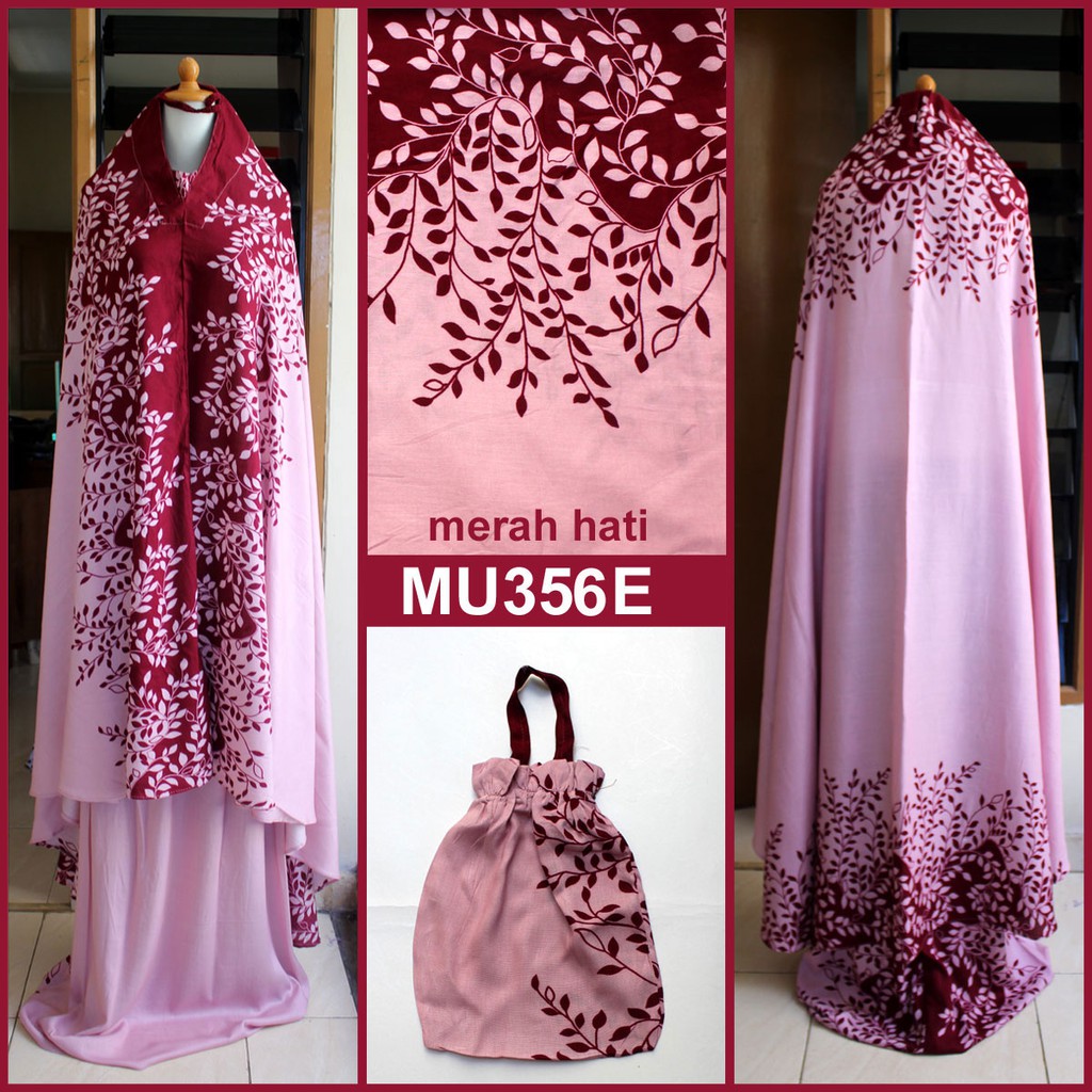 JUAL Mukena Bali Semi Jumbo Katun Rayon Daun Kecil - MU356E (Merah Hati)