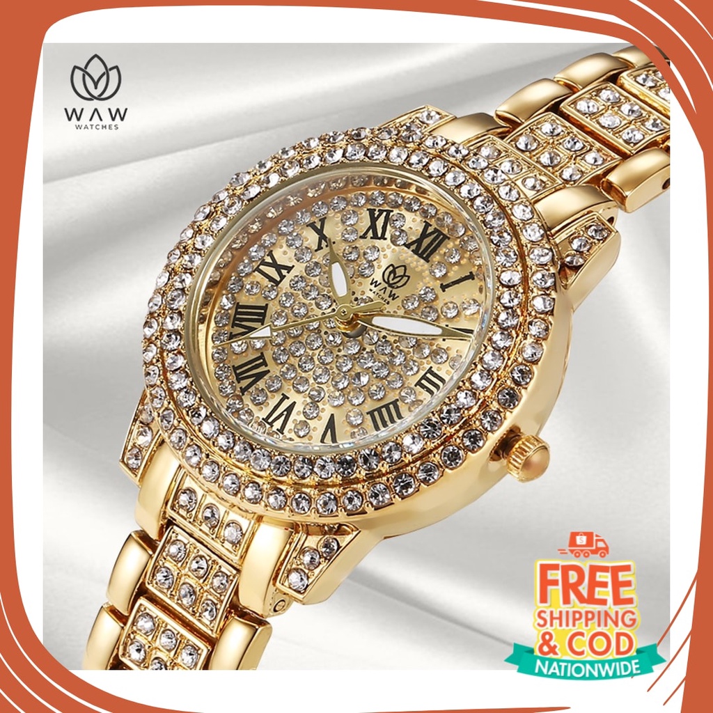 JAm Cewe Pink Bue Sky Gold Silver rubber Anti karat Air / WAW Jam Tangan Wanita Diamond Fashion Stai