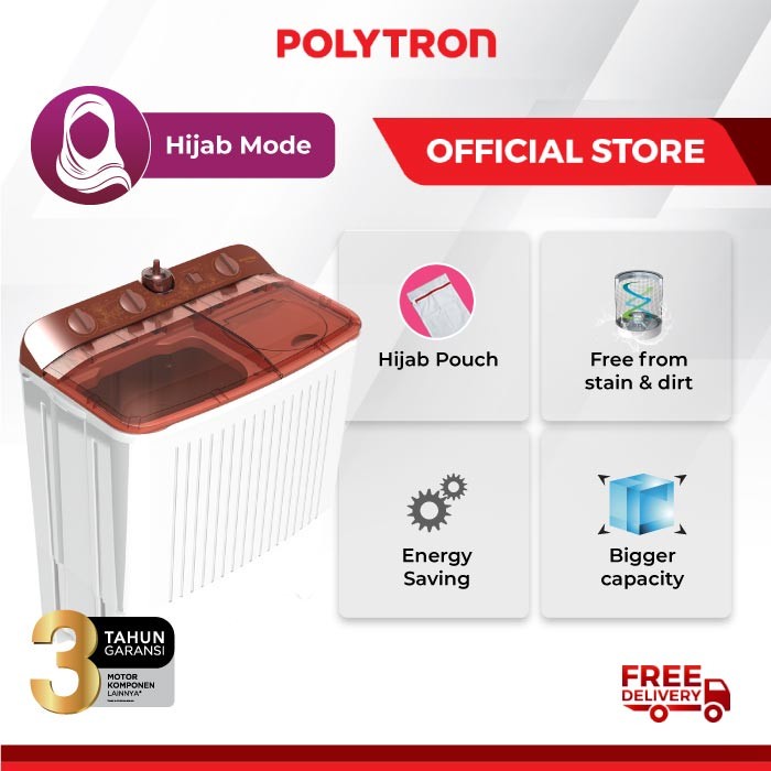 POLYTRON Mesin Cuci 2 Tabung Primadona Samba 7 Kg PWM 7072