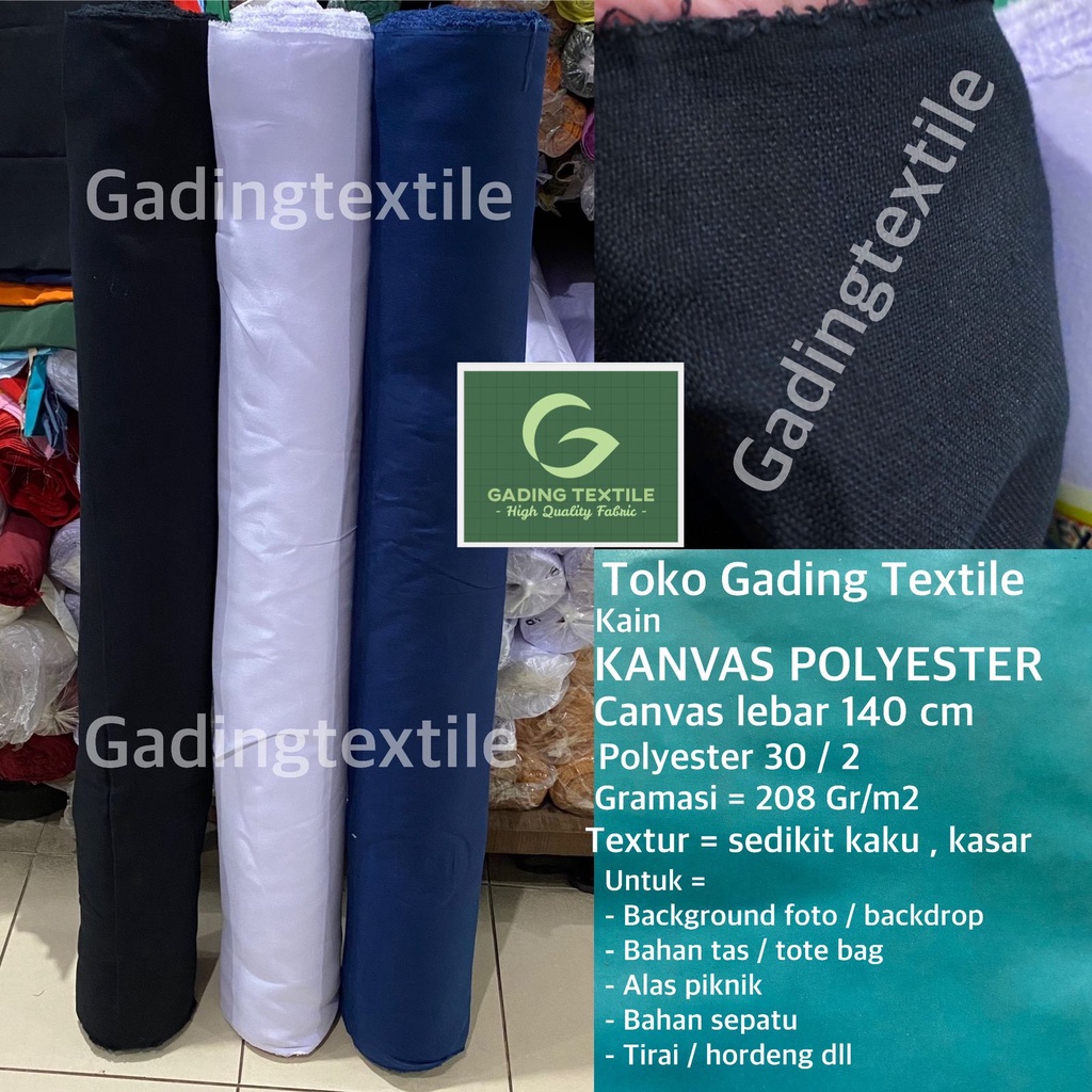 ( per 1 roll ) kain KANVAS POLYESTER canvas PE warna hitam biru navy putih lebar 140 cm isi 45 meter bahan diy tas totebag tote goodie bag souvenir pouch sepatu dekorasi dekor kerajinan tangan craft tirai hordeng gorden piknik printing sublime sublim