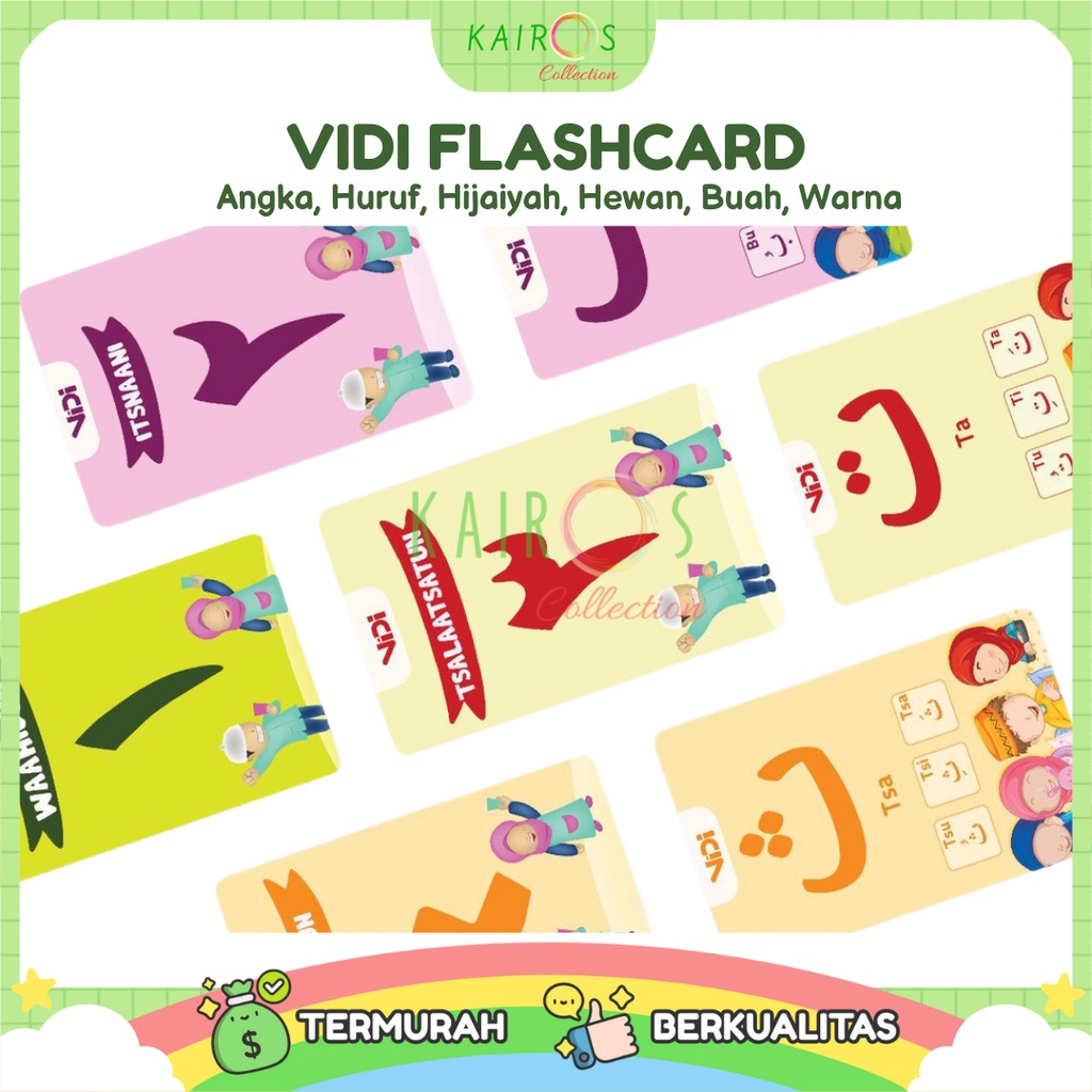 VIDI Flashcard Mainan Kartu Pintar Angka, Huruf, Hijaiyah, Hewan, Buah, Warna