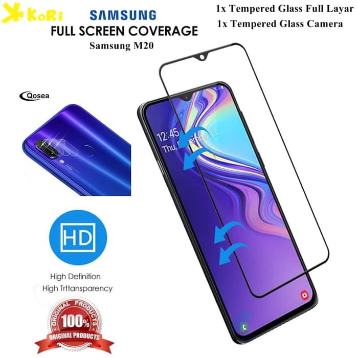 Tempered Glass Full 5D Samsung M20 Bonus Tempered Glass Camera - Hitam