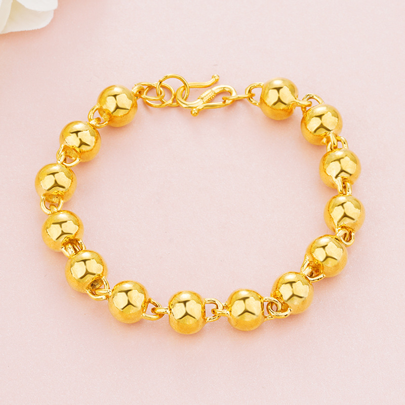 Gelang Emas Asli Kadar 375 999 Hias Manik-Manik Bulat Untuk Pria