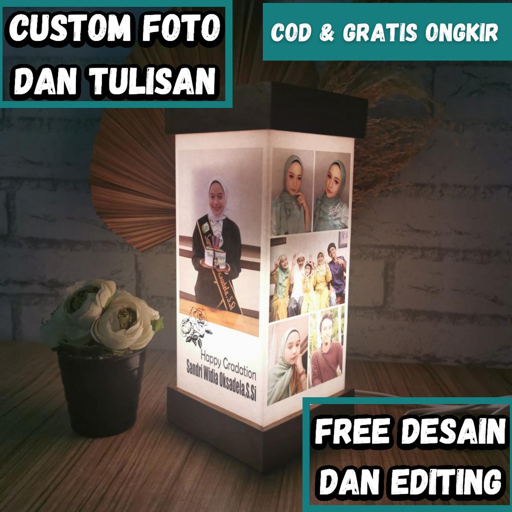 Lampu Hias Kolase Besar Mewah Custom Foto  Kado Pernikahan Graduation Happy Wedding Suami/Istri