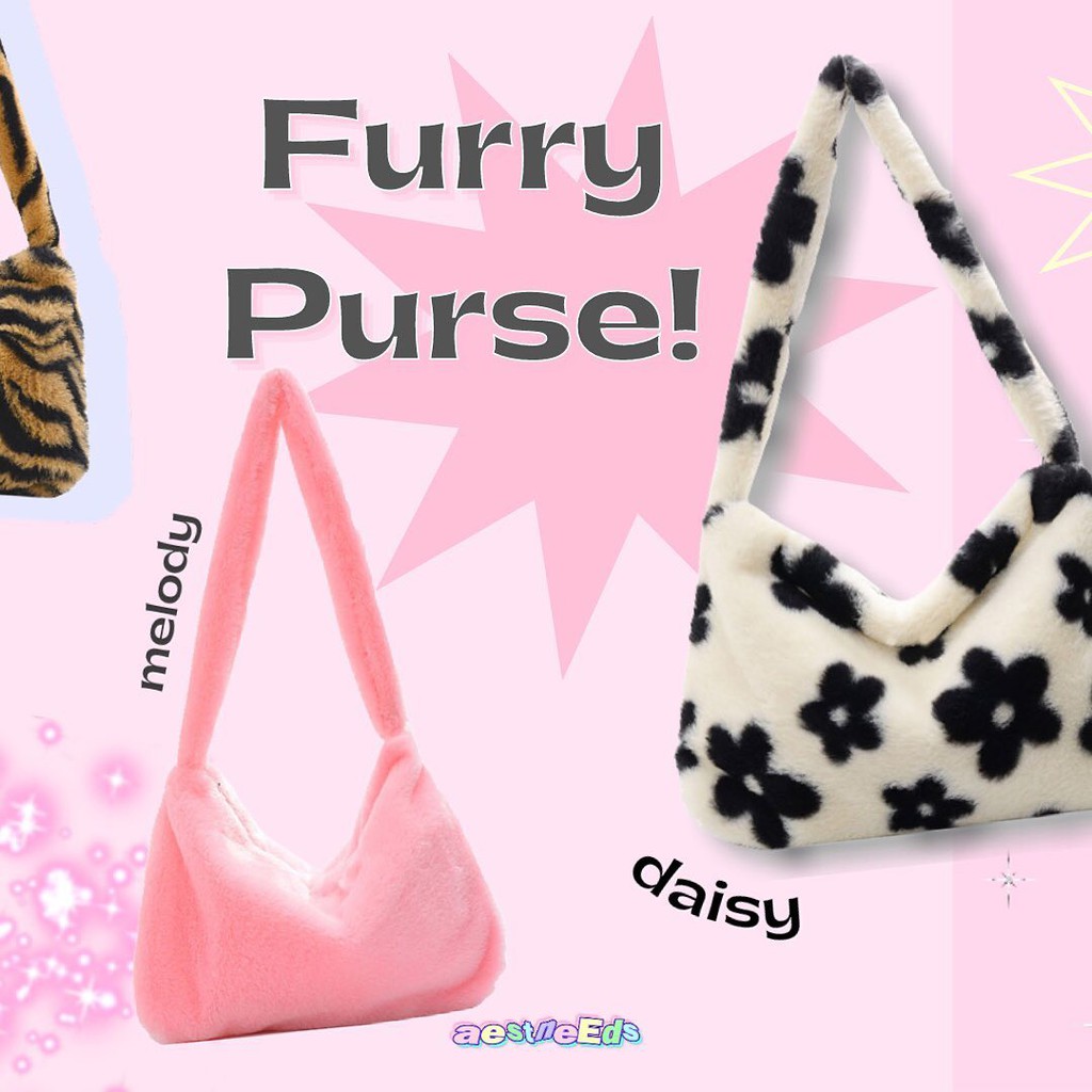FURRY PURSE AESTNEEDS Daisy Fluffy Y2k Aesthetic Medium Fur Animal Shoulder Bag