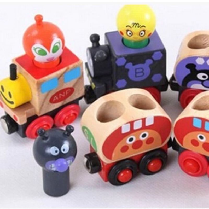 KERETA KAYU MAGNETIK SET MAINAN ANAK SERI ANPANMAN KARAKTER