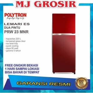 KULKAS POLYTRON PRW 23 MNR LEMARI ES 2 PINTU PRW 23 MNR TEMPERED GLASS