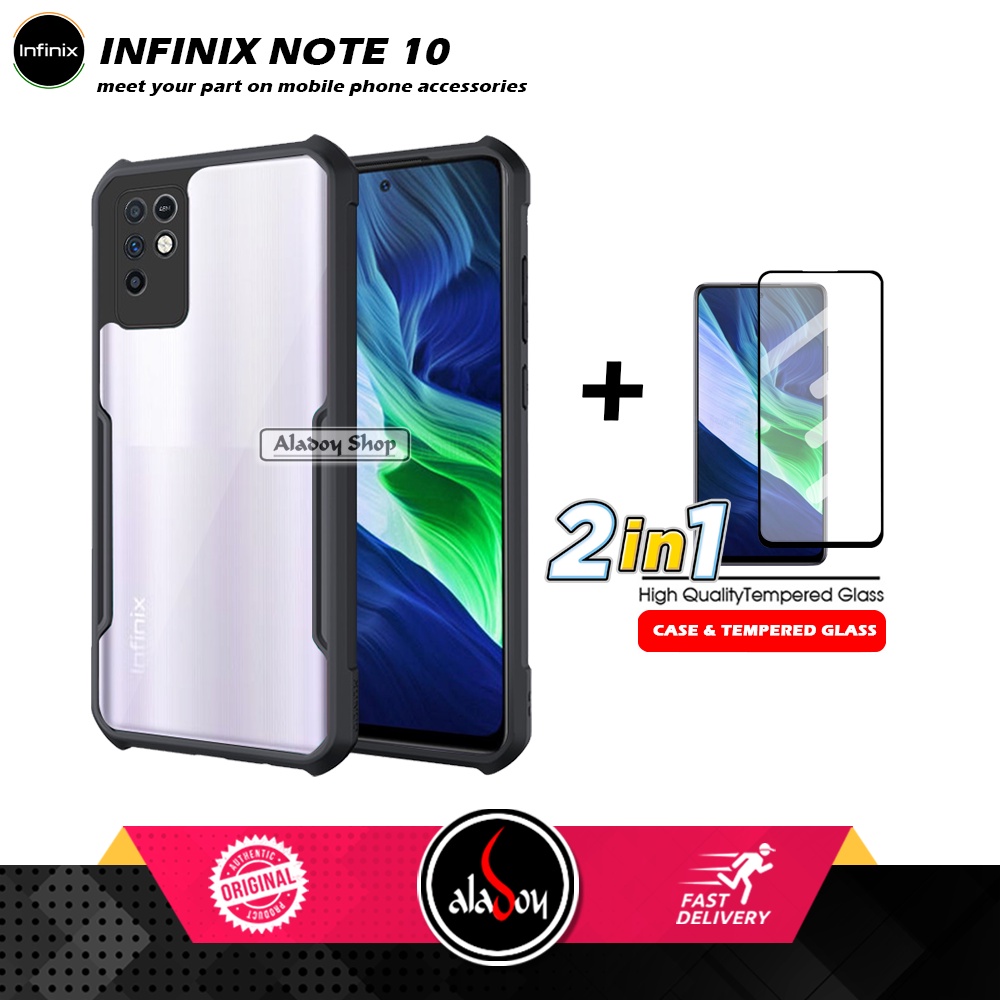 Case Infinix Note 10 Armor Fusion Transparet Free Tempered Glass PAKET 2 IN 1 Casing dan Tempered Glass Layar