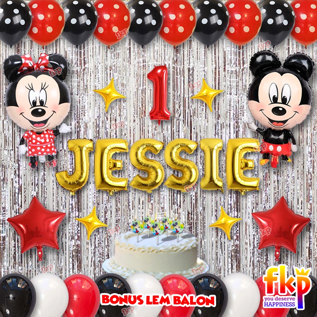 FUN KIDS PARTY Paket Dekorasi Mickey Minnie Ulang Tahun + Lilin Karakter / Dekor Balon Ultah Anak