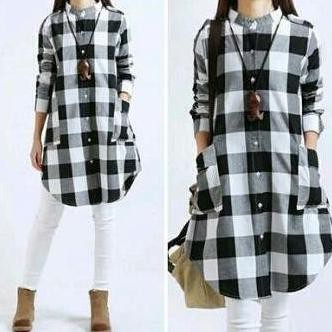 ready dua warna kemeja cewek fashion wanita baju perempuan bagus hem kotak long