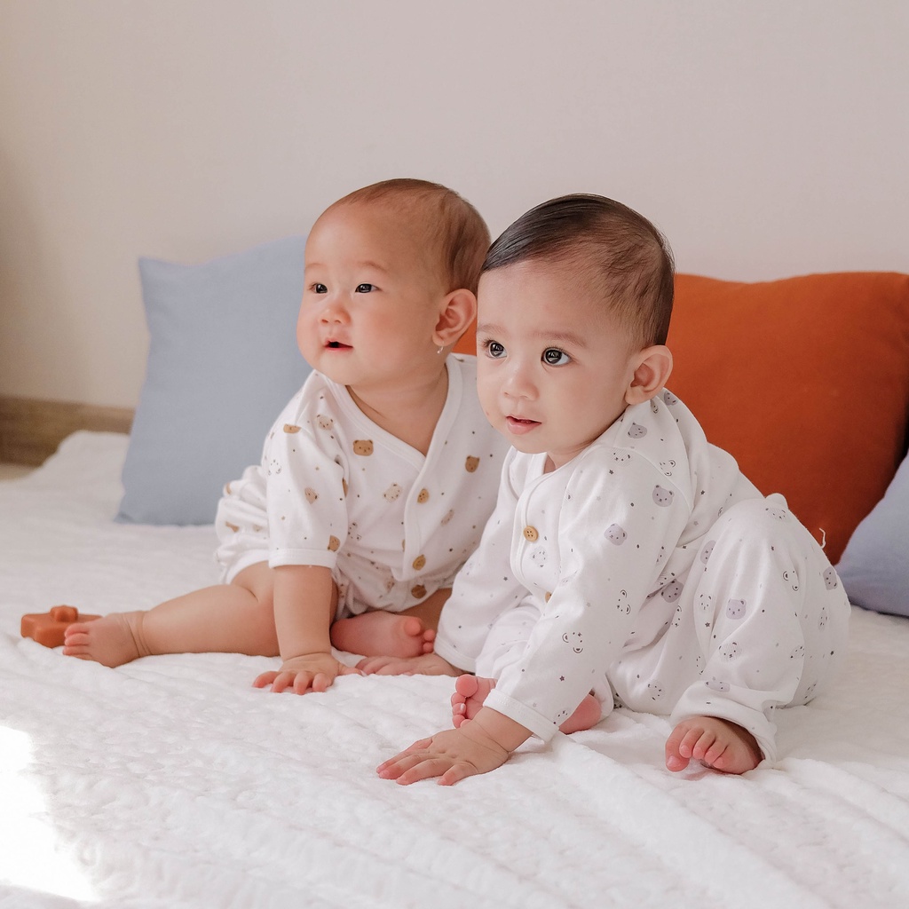 Nice Kids - Bear Printed Long Sleeve Baby Pajamas Set Setelan Piyama Baju Tidur Beruang Lengan Panjang Anak Bayi