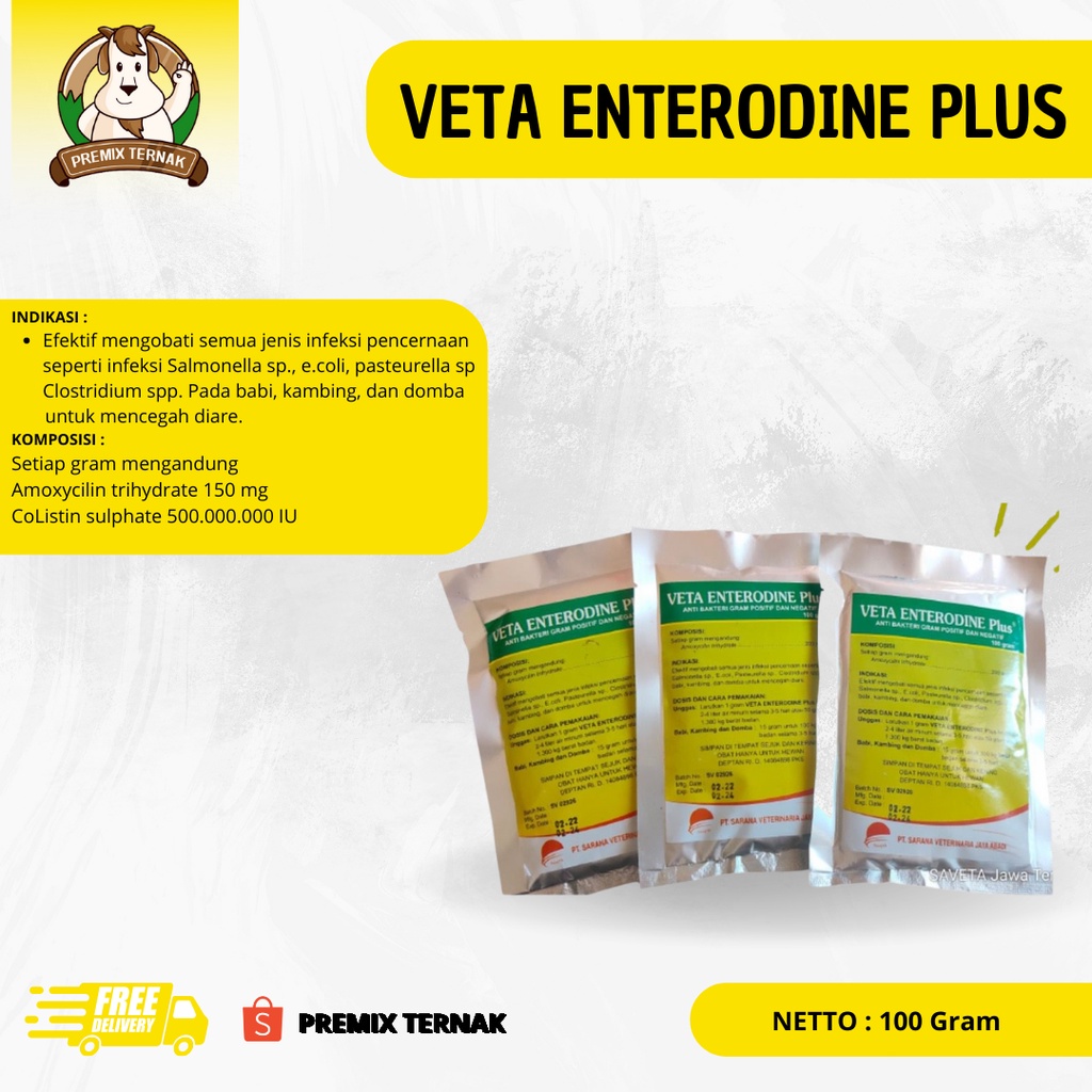 VETA ENTERODINE PLUS 100 G | UNTUK MENGOBATI INFEKSI PENCERNAAN PADA AYAM UNGGAS