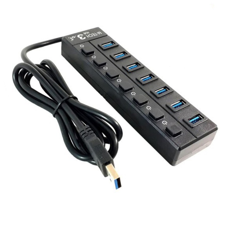 Usb 3.0 hub m-tech 7 port switch on off 1.2m cable 5Gbps mt-uh7 - Terminal usb3.0 7 slot saklar 120cm