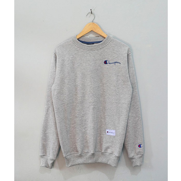 Crewneck Sweater Champion Premium-abu tulisan kecil