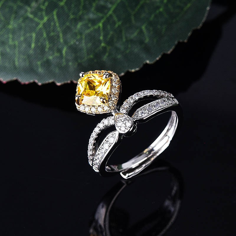 925 Perak Kuning Batu Permata Ungu Cincin Batu Permata Wanita Pertunangan Cincin Adjustable Perhiasan