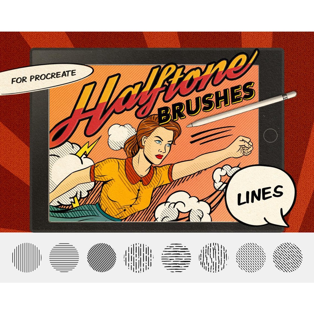 Procreate Brush - 21 Vintage Comic Book Line Pattern &amp; Worn Paper