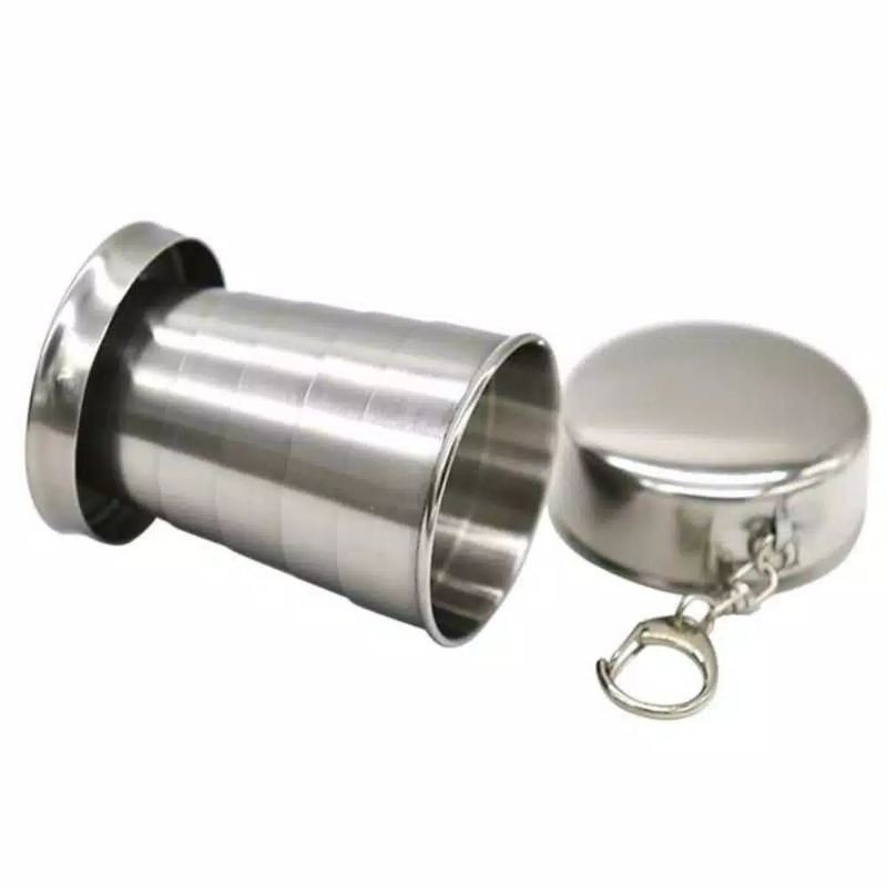 Gantungan Kunci Gelas Lipat Stainless Steel Camping Folded Cup