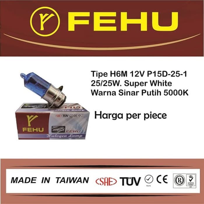 Promo Fehu bohlam halogen H6M 12V P15D-25-1 25/25W Super White 5000K