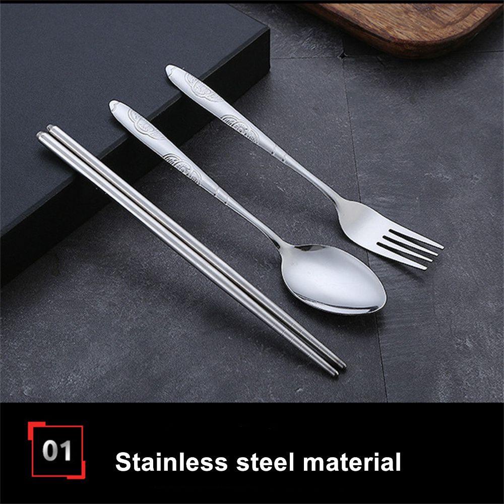 Populer 3PCS Sendok Garpu Set Travel Portable Garpu Sendok Sumpit Tempat Penyimpanan Cutlery Set