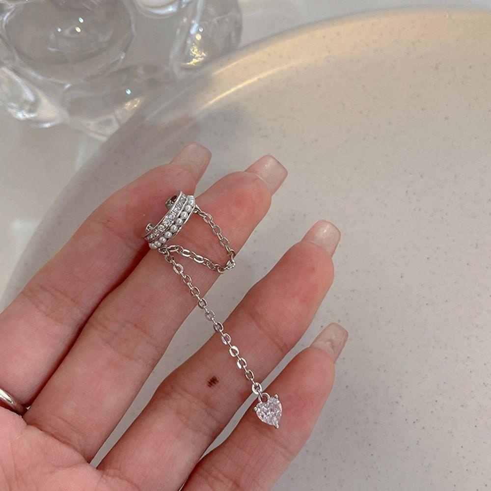 Mxbeauty Zirkon Klip Anting Punk Geometris Mengkilap Rantai Panjang Tulang Rawan Klip Non Piercing Multi-Layer Gadis Korea Gaya Telinga Manset