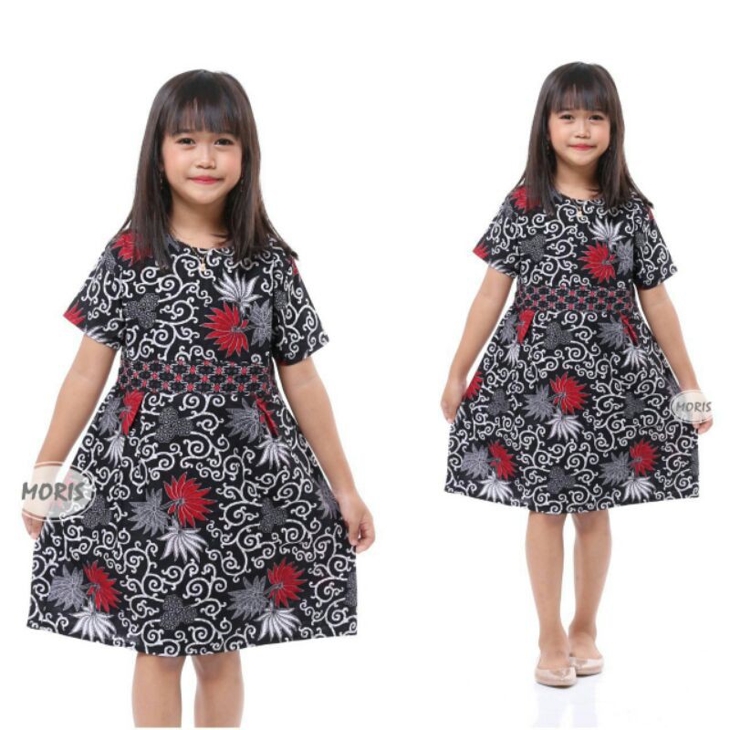 BATIK COUPLE KELUARGA sania ruffle ori ndoro jowi dnt motif Kembang Langit-Dress Anak