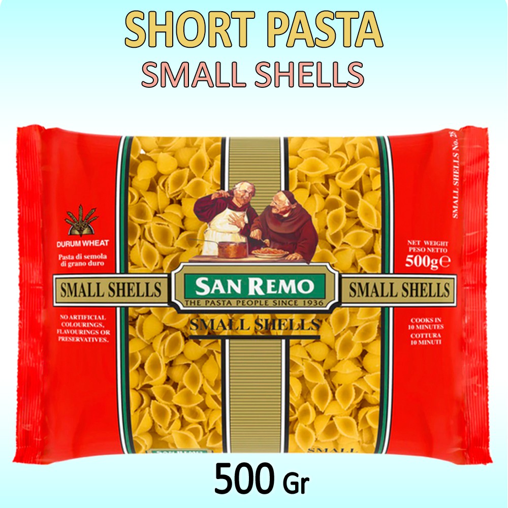 

SAN REMO Small Shells 28 Pasta 500gr - SANREMO Mini Shell Pasta Gandum model Kerang Kecil 500 Gr