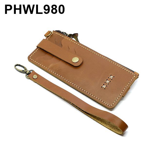 Dompet wanita pria kartu banyak dengan hand strap warna tan PHWL980